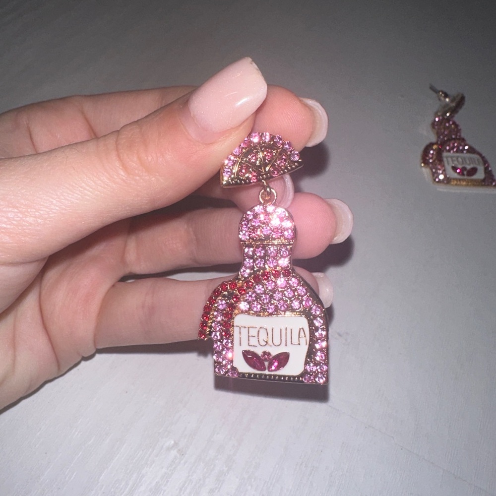 Pink tequila bottle cute earrings